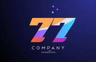 colored number 77 logo icon with dots. Yellow blue pink template design for a company and busines vector