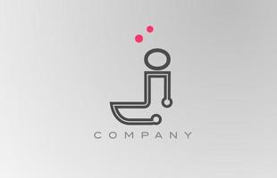 rosado gris j alfabeto letra logo icono diseño con línea y punto. creativo modelo para negocio y empresa vector