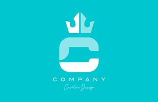 C blue pastel alphabet letter logo icon design with king crown. Creative template for business and company vector