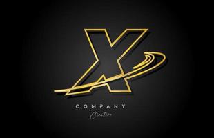 gold X alphabet letter logo icon design with golden swoosh. Creative template for company and business vector