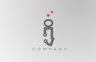 pink grey I alphabet letter logo icon design with line and dot. Creative template for business and company vector