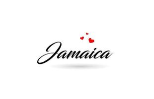 Jamaica name country word with three red love heart. Creative typography logo icon design vector