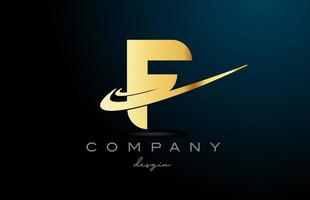 F alphabet letter logo with double swoosh in gold golden color. Corporate creative template design for company vector