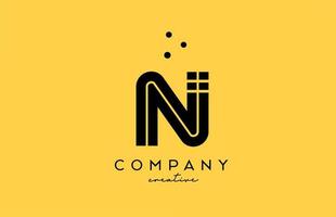 N yellow black alphabet letter logo with lines and dots. Corporate creative template design for company and business vector