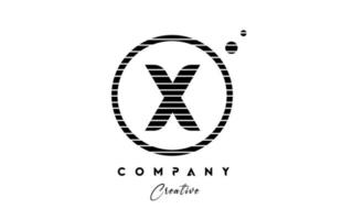 X alphabet letter logo icon design with line stripe and circle. Black and white creative template for company and business vector