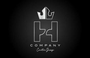 H metal alphabet letter logo icon design. Silver grey creative crown king template for business and company vector