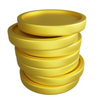 3D render coin stack icon isolated on transparent background png