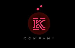 black pink K alphabet letter logo icon with dots and circle. Template design for company and business vector