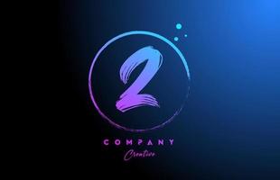 2 grunge number letter logo icon design with dots and circle. Blue pink gradient creative template for company and business vector