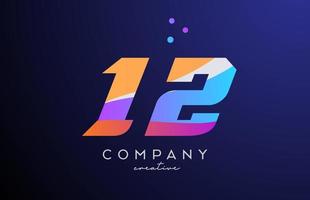 colored number 12 logo icon with dots. Yellow blue pink template design for a company and busines vector