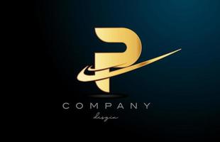 P alphabet letter logo with double swoosh in gold golden color. Corporate creative template design for company vector