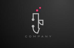 gris t alfabeto letra logo icono diseño con rosado punto. creativo modelo para negocio y empresa vector