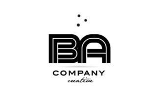 BA black and white combination alphabet bold letter logo with dots. Joined creative template design for company and business vector