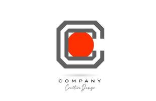 grey line C alphabet letter logo icon design with red dot. Creative template for company and business vector