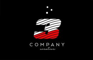 3 number logo with red white lines and dots. Corporate creative template design for business and company vector