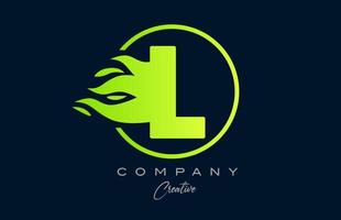 l alfabeto letra icono para corporativo con verde llamas fuego diseño adecuado para un logo empresa vector