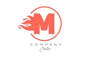 orange M alphabet letter icon for corporate with flames. Fire design suitable for a business logo vector