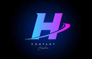 H pink blue alphabet letter logo icon design with swoosh. Creative template for company and business vector