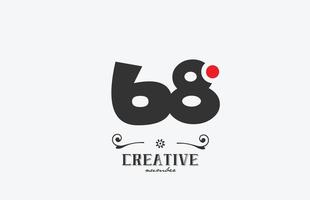 gris 68 número logo icono diseño con rojo punto. creativo modelo para empresa y negocio vector