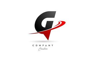 black grey G alphabet letter logo icon design with red swoosh. Creative template for company and business vector