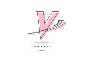 V pink grey line alphabet letter logo icon design with swoosh. Creative template for business and company vector