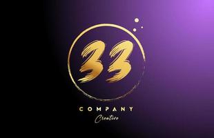 golden golden 33 number letter logo icon design with dots and circle. Grunge creative gradient template for company and business vector