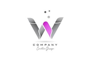 W pink grey alphabet letter logo icon design with dots. Creative template for company and business vector