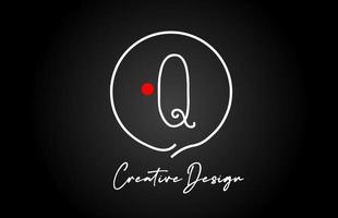 Q alphabet letter logo icon design with line red dot and vintage style. Black and white creative template for company and business vector