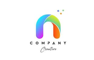 Colored N alphabet letter logo icon design. Yellow blue green color with dots. Colorful creative template for company and business vector