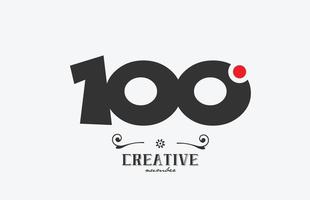 grey 100 number logo icon design with red dot. Creative template for company and business vector