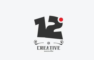 grey 12 number logo icon design with red dot. Creative template for company and business vector