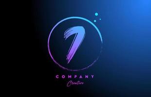 7 grunge number letter logo icon design with dots and circle. Blue pink gradient creative template for company and business vector