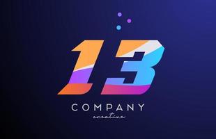 colored number 13 logo icon with dots. Yellow blue pink template design for a company and busines vector