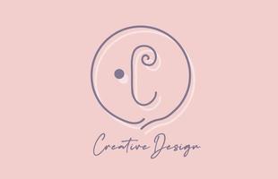 C alphabet letter logo icon design with line dot and vintage style. Pink blue creative template for business and company vector