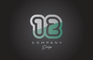 12 green grey number logo icon design. Creative template for company and business vector