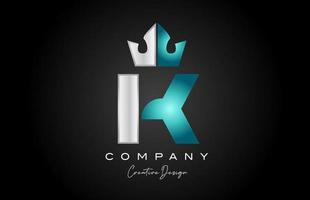 blue grey K alphabet letter logo icon design. Creative crown king template for business and company vector