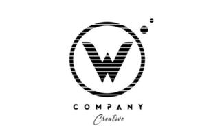 W alphabet letter logo icon design with line stripe and circle. Black and white creative template for company and business vector