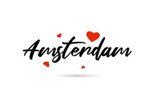 Amsterdam handwritten city typography text with love heart vector