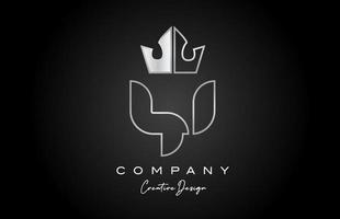 Y metal alphabet letter logo icon design. Silver grey creative crown king template for business and company vector