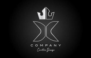 X metal alphabet letter logo icon design. Silver grey creative crown king template for business and company vector
