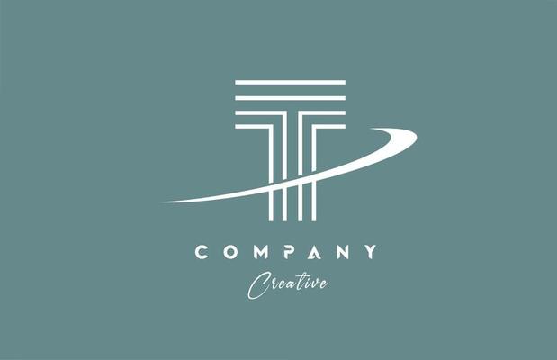 pastel color T alphabet letter logo icon design with swoosh. Green creative template for company and business