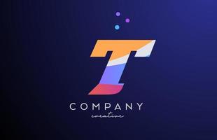 colored T alphabet letter logo icon with dots. Orange pink blue creative template design for business and company vector