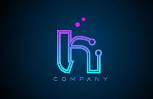 H alphabet letter logo icon design with pink blue color and dots. Creative template for business and company vector