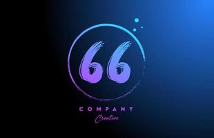 66 grunge number letter logo icon design with dots and circle. Blue pink gradient creative template for company and business vector