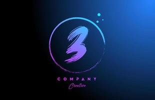 3 grunge number letter logo icon design with dots and circle. Blue pink gradient creative template for company and business vector