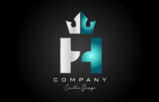 blue grey H alphabet letter logo icon design. Creative crown king template for business and company vector