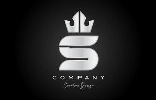 silver grey S alphabet letter logo icon design. Creative crown king template for company and business vector