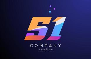 colored number 51 logo icon with dots. Yellow blue pink template design for a company and busines vector