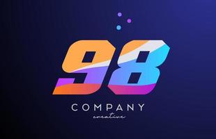 colored number 98 logo icon with dots. Yellow blue pink template design for a company and busines vector