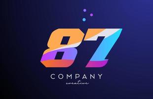 colored number 87 logo icon with dots. Yellow blue pink template design for a company and busines vector